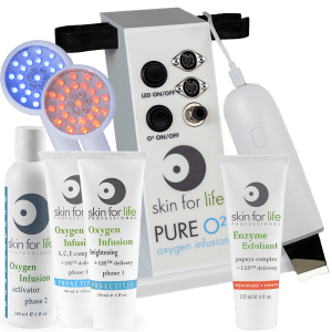 Pure O2 Portable Oxygen + Skin Scrubber + LED Light therapy + Professional Papaya Complex